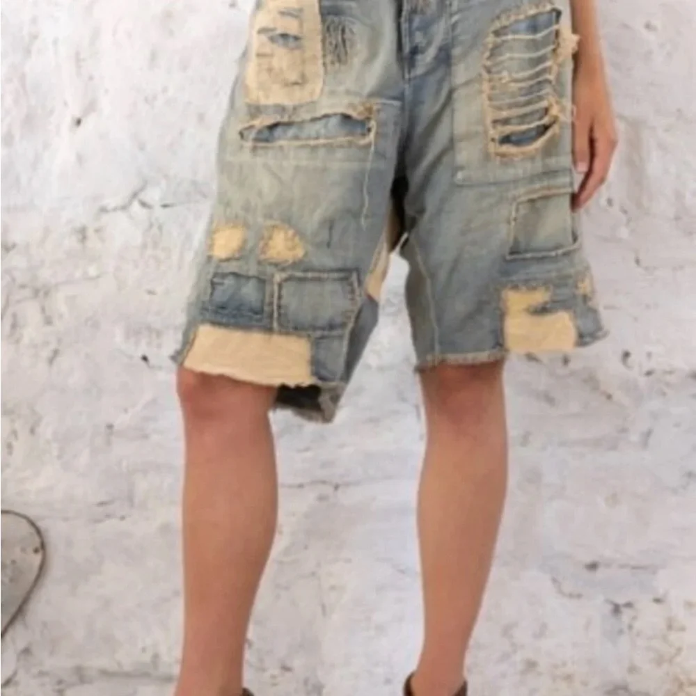 Magnolia Light Blue Patchwork Jean Shorts - Picture 9 of 10